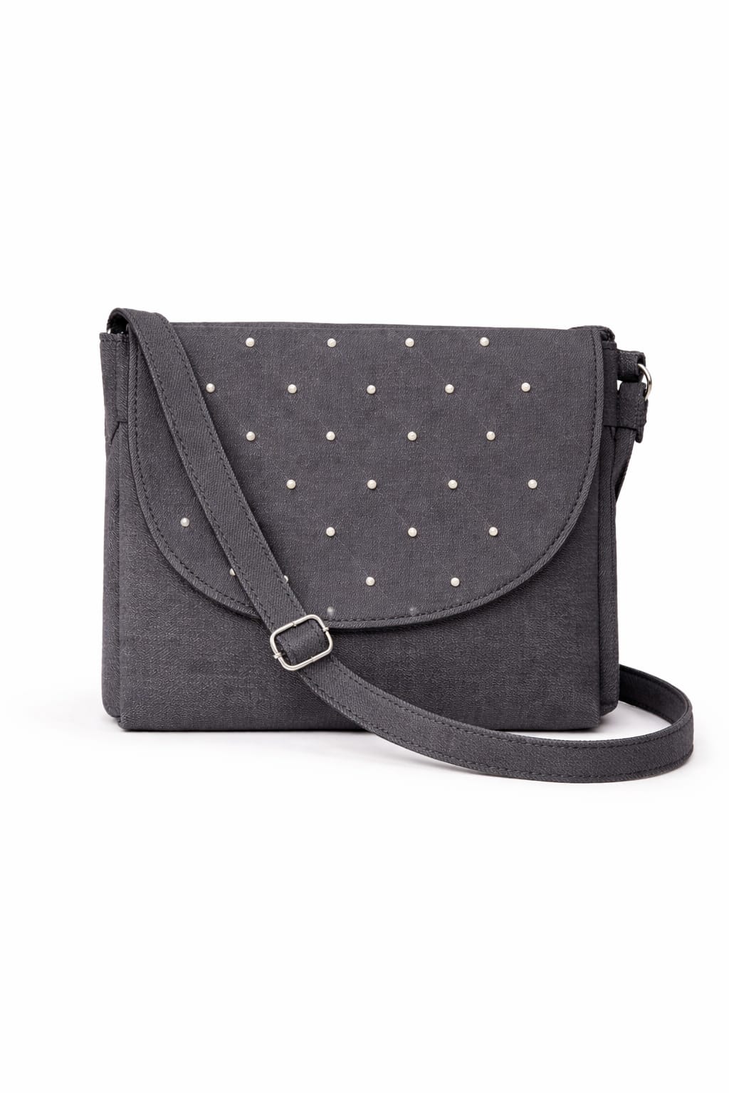Grey studded sling bag
